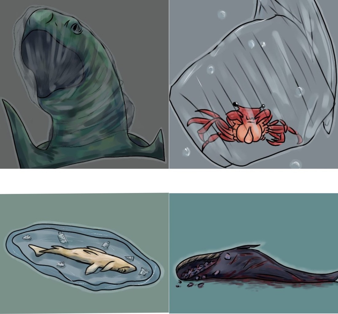 Рисунки Елизаветы Калининой на тему загрязнения мирового океана